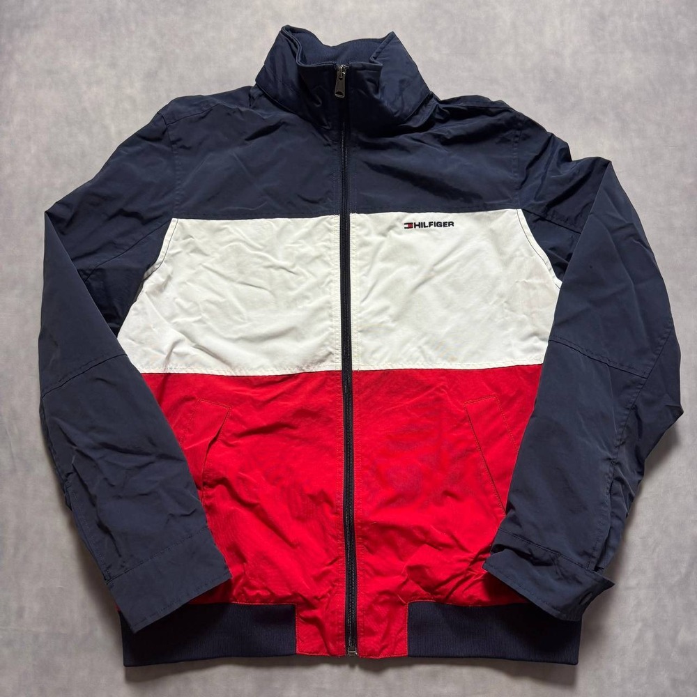 Tommy Hilfiger‎ Windbreaker Jacket Mens Medium Navy White Red Colorblock Zip